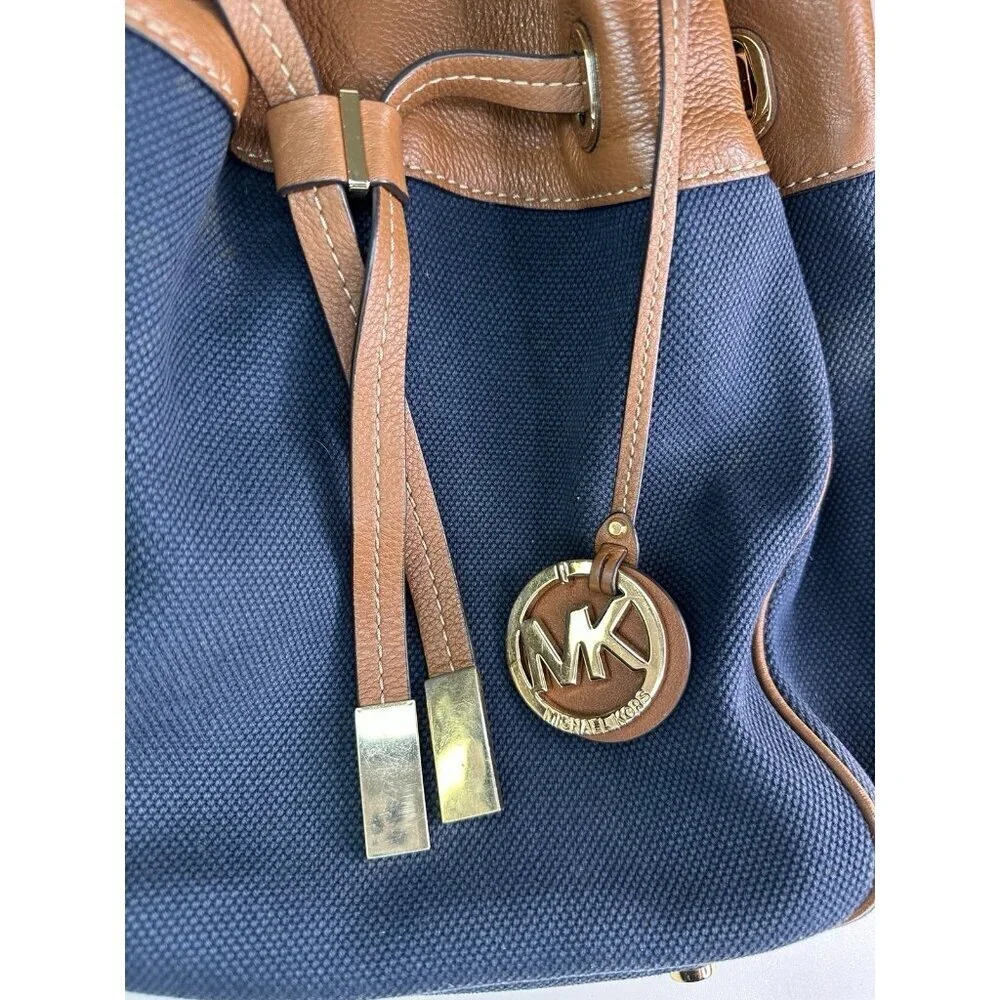 Michael Kors navy large canvas leather tote